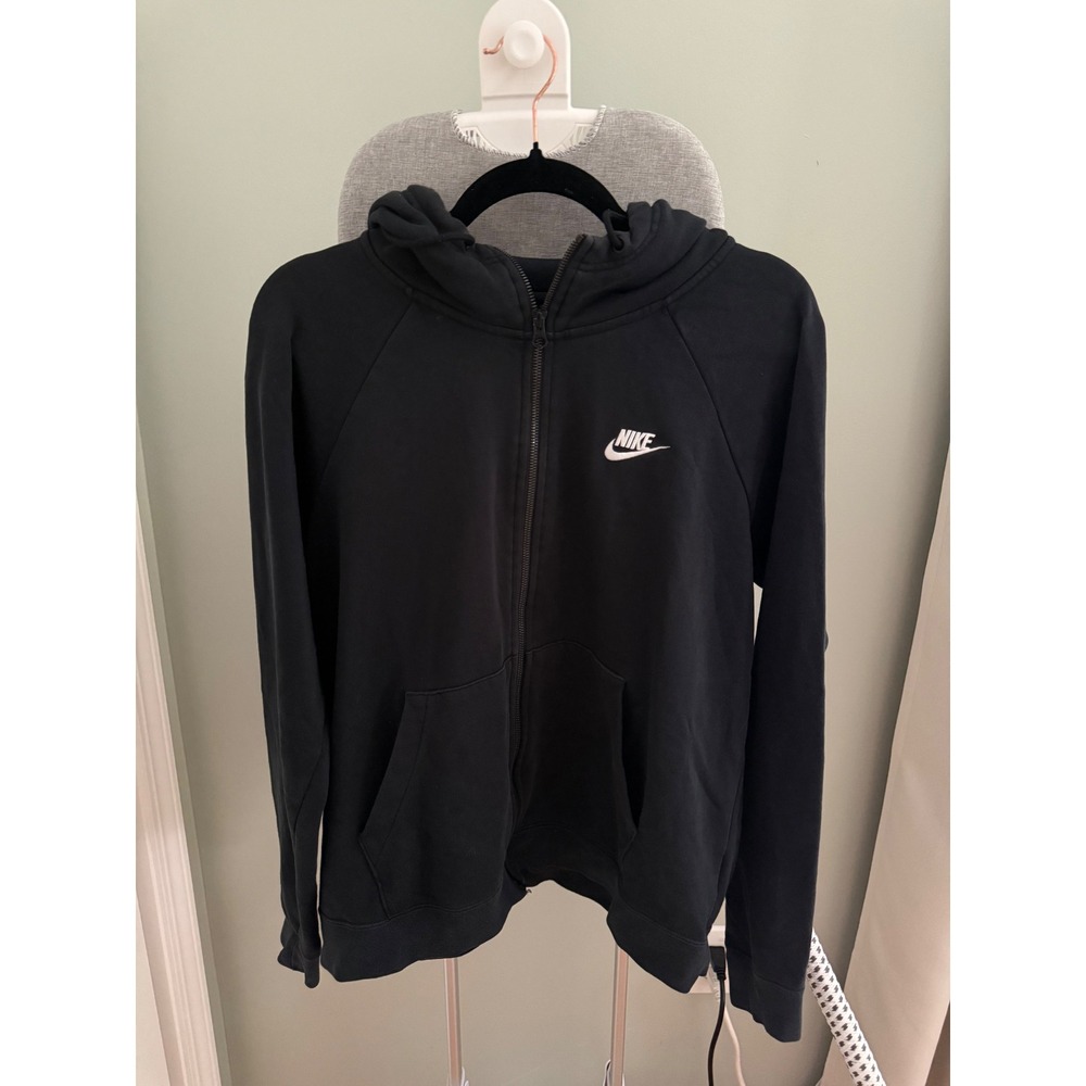 Nike Sportswear Club Fleece Full Zip Hoodie Womens Large Black Logo Jacket